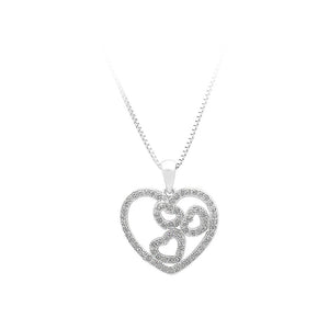 925 Sterling Silver Heart-shaped Pendant with White Cubic Zircon and Necklace