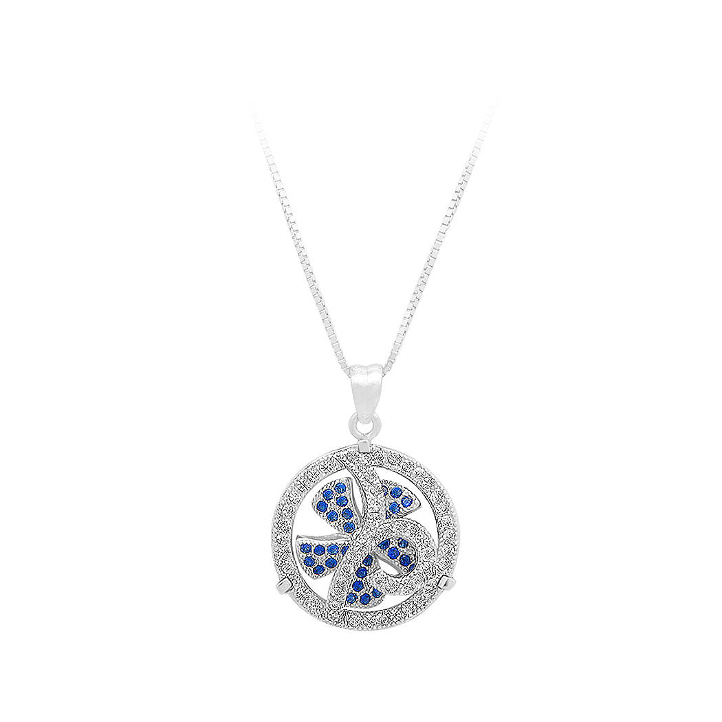 925 Sterling Silver Windmill Pendant with Blue Cubic Zircon and Necklace