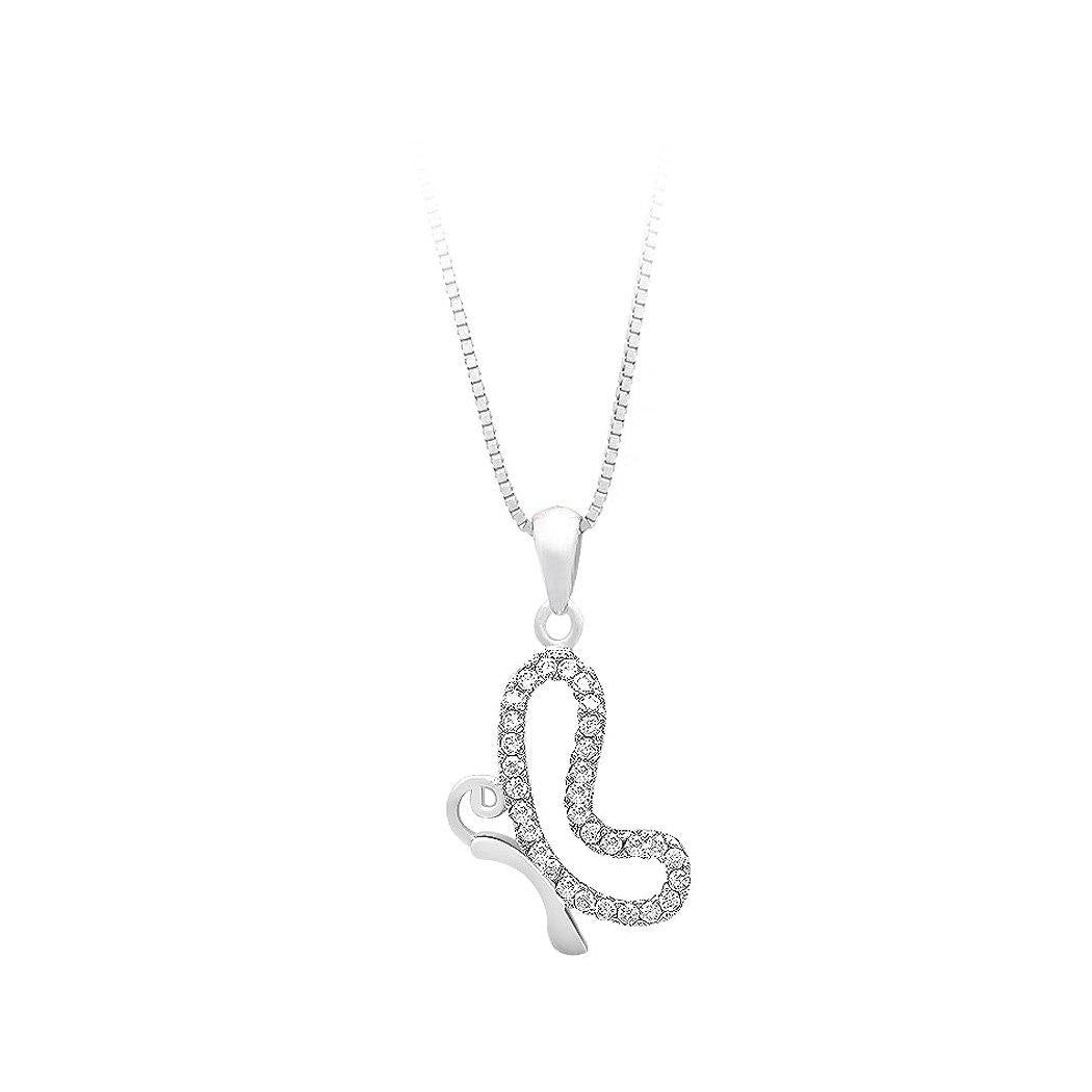 925 Sterling Silver Butterfly Pendant with White Cubic Zircon and Necklace - Glamorousky
