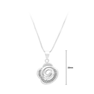925 Sterling Silver Rose Pendant with White Cubic Zircon and Necklace