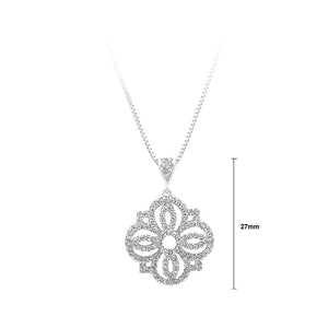925 Sterling Silver Flower Pendant with White Cubic Zircon and Necklace