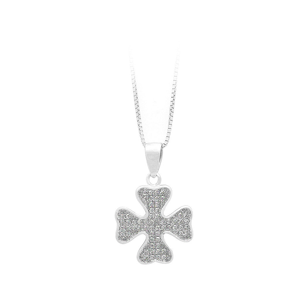 925 Sterling Silver Four-leaf Clover Pendant with White Cubic Zircon and Necklace