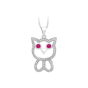 925 Sterling Silver Owl Pendant with White Cubic Zircon and Necklace