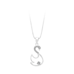 925 Sterling Silver Swan Pendant with White Cubic Zircon and Necklace