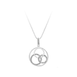 925 Sterling Silver Annular Pendant with White Cubic Zircon and Necklace - Glamorousky