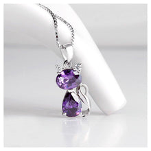 Load image into Gallery viewer, 925 Sterling Silver Cat Pendant with Purple Cubic Zircon and Necklace - Glamorousky