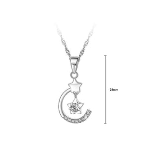 925 Sterling Silver Stars Pendant with White Cubic Zircon and Necklace - 40cm