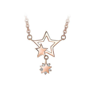 925 Rose Gold Plated Stars Pendant with White Cubic Zircon Necklace - Glamorousky