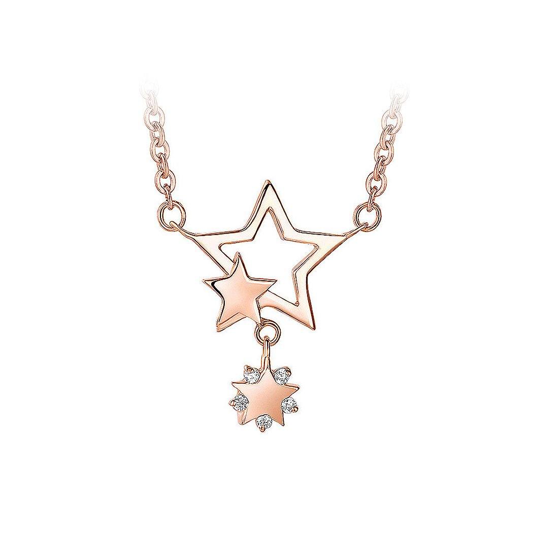 925 Rose Gold Plated Stars Pendant with White Cubic Zircon Necklace - Glamorousky