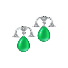 Load image into Gallery viewer, 925 Sterling Silver Libra with Green Chalcedony and White Cubic Zircon Earrings