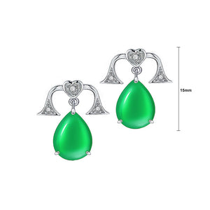 925 Sterling Silver Libra with Green Chalcedony and White Cubic Zircon Earrings