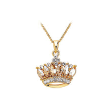 Load image into Gallery viewer, Elegant Champagne Gold Austrian Element Crystal Crown Pendant with Necklace