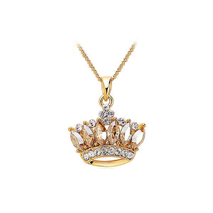 Elegant Champagne Gold Austrian Element Crystal Crown Pendant with Necklace