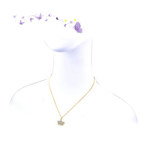 Elegant Champagne Gold Austrian Element Crystal Crown Pendant with Necklace