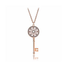 Load image into Gallery viewer, Rose Gold Plated Key Pendant with White Austrian Element Crystal and Necklace