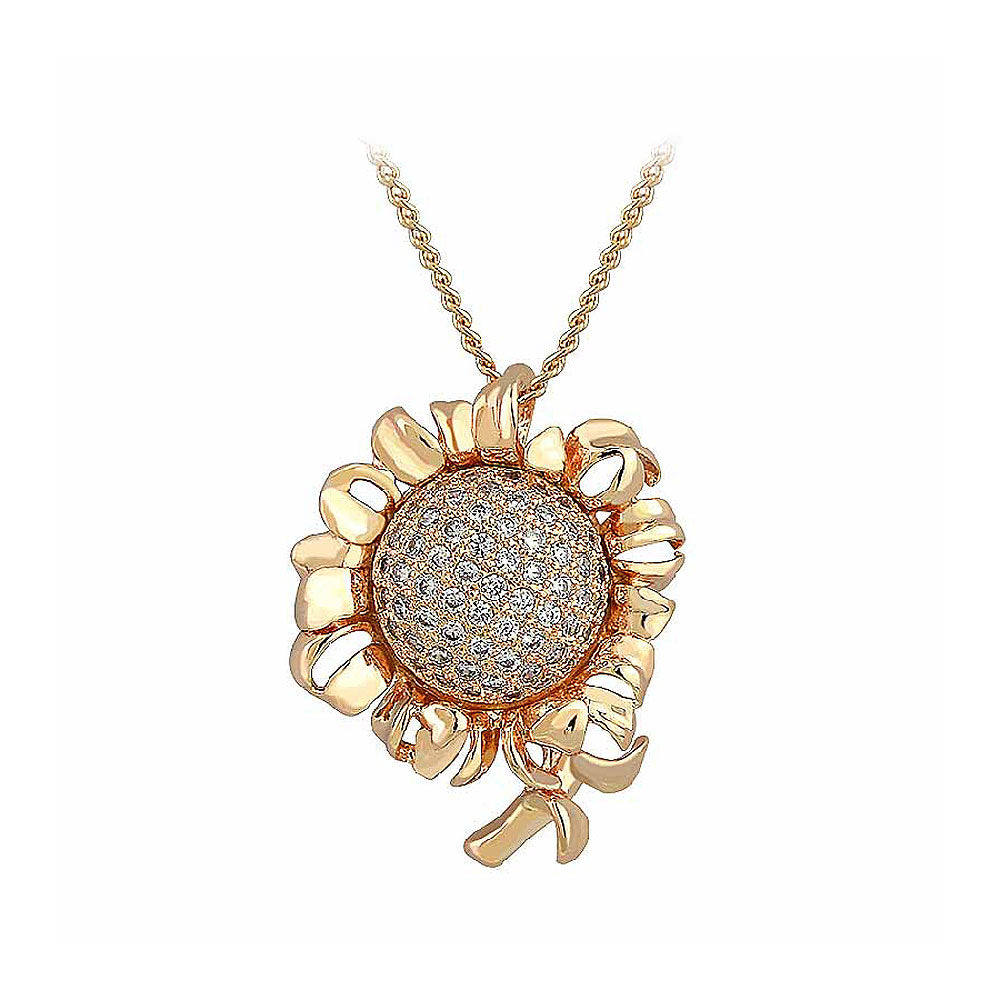 Fashion Sunflower Pendant with White Austrian Element Crystal and Necklace