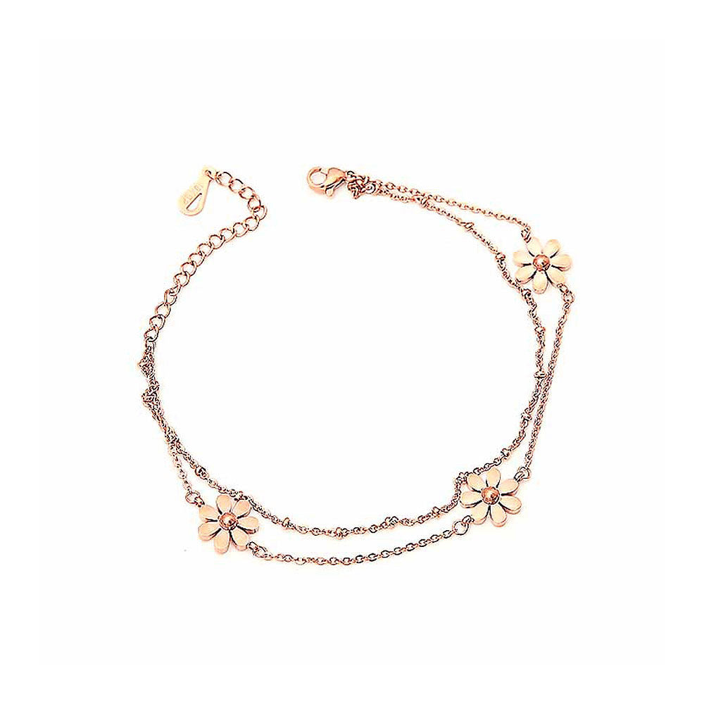 Fashion 18K Rose Gold Stainless Steel Daisy Anklet For Women