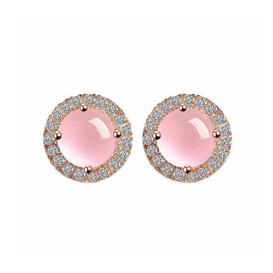 925 Sterling Silver with Pink Crystal and Cubic Zircon Stud Earrings