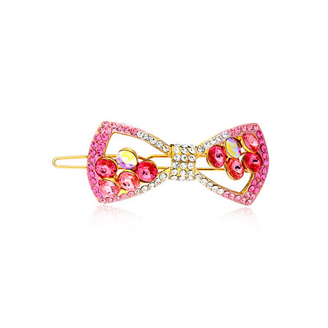 Sweet Rose Red Crystal Bow Hair Clip
