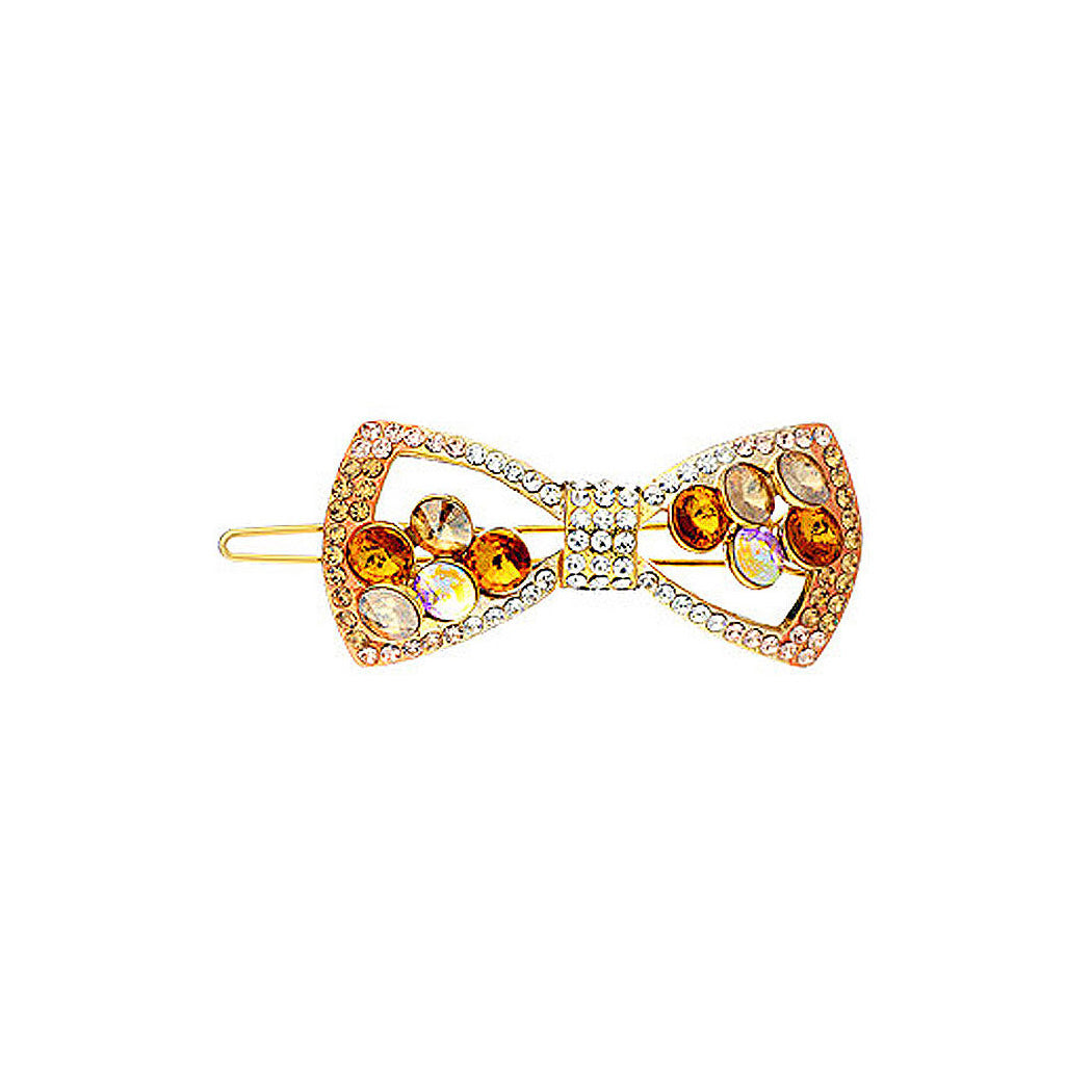 Elegant Champagne Gold Crystal Bow Hair Clips