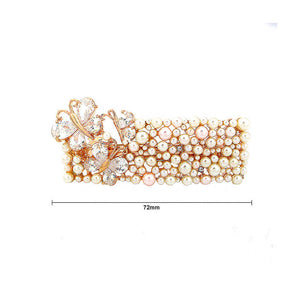 Elegant White Crystal Butterfly with White Fashion Pearls Hair Clips