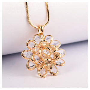 Elegant Flower Pendant with White Austrian Element Crystal and Necklaces