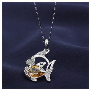 Cute Fish Pendant with Champagne Gold Austrian Element Crystal and Necklace