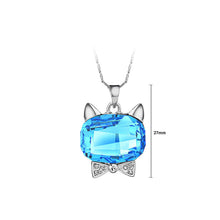 Load image into Gallery viewer, Cute Cat Pendant with Blue Austrian Element Crystal and Necklace