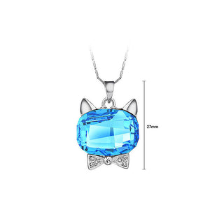 Cute Cat Pendant with Blue Austrian Element Crystal and Necklace