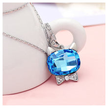 Load image into Gallery viewer, Cute Cat Pendant with Blue Austrian Element Crystal and Necklace