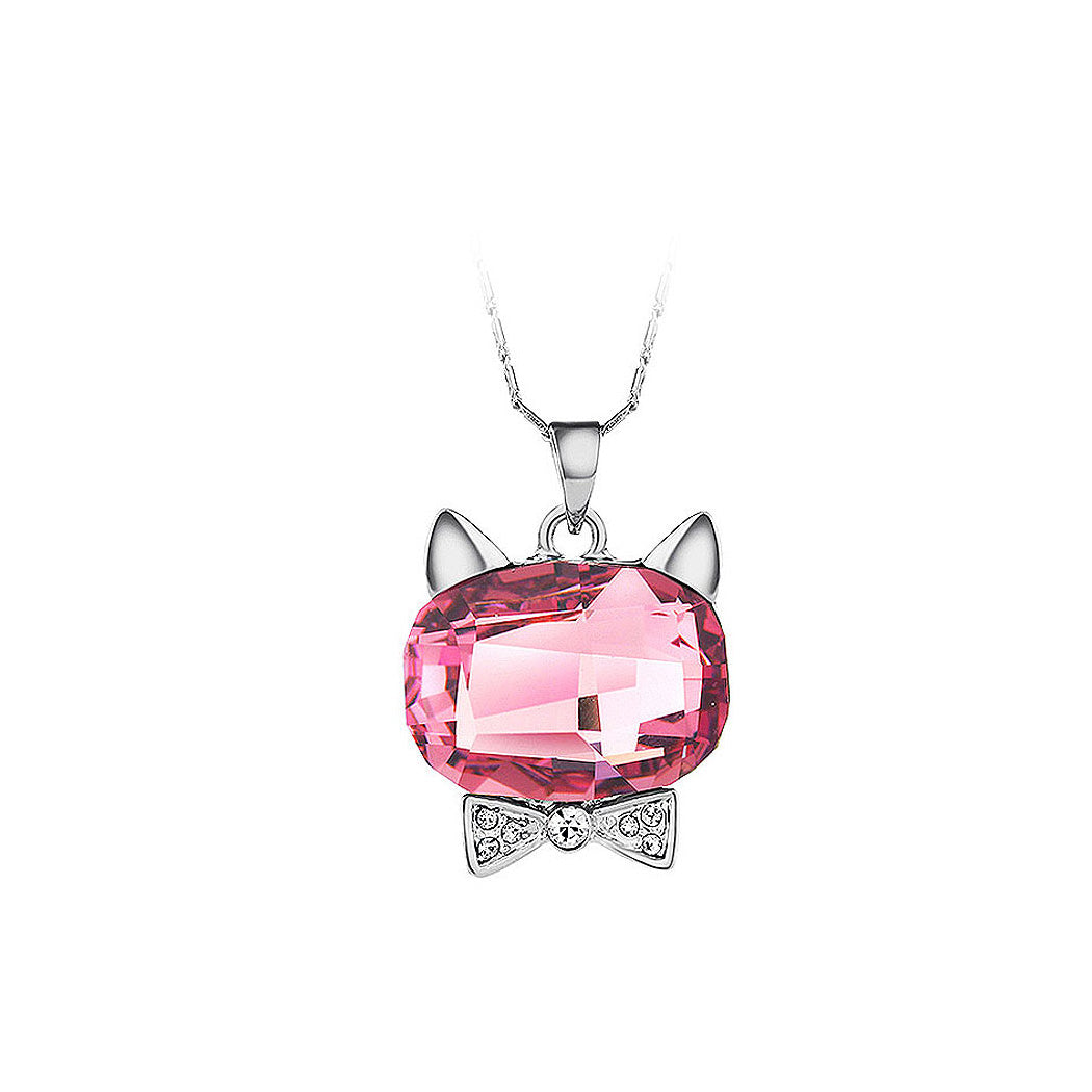 Cute Cat Pendant with Red Austrian Element Crystal and Necklaces