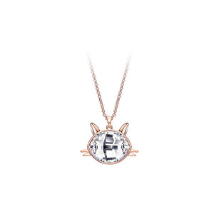 Cute Cat Pendant with White Austrian Element Crystal and Necklaces