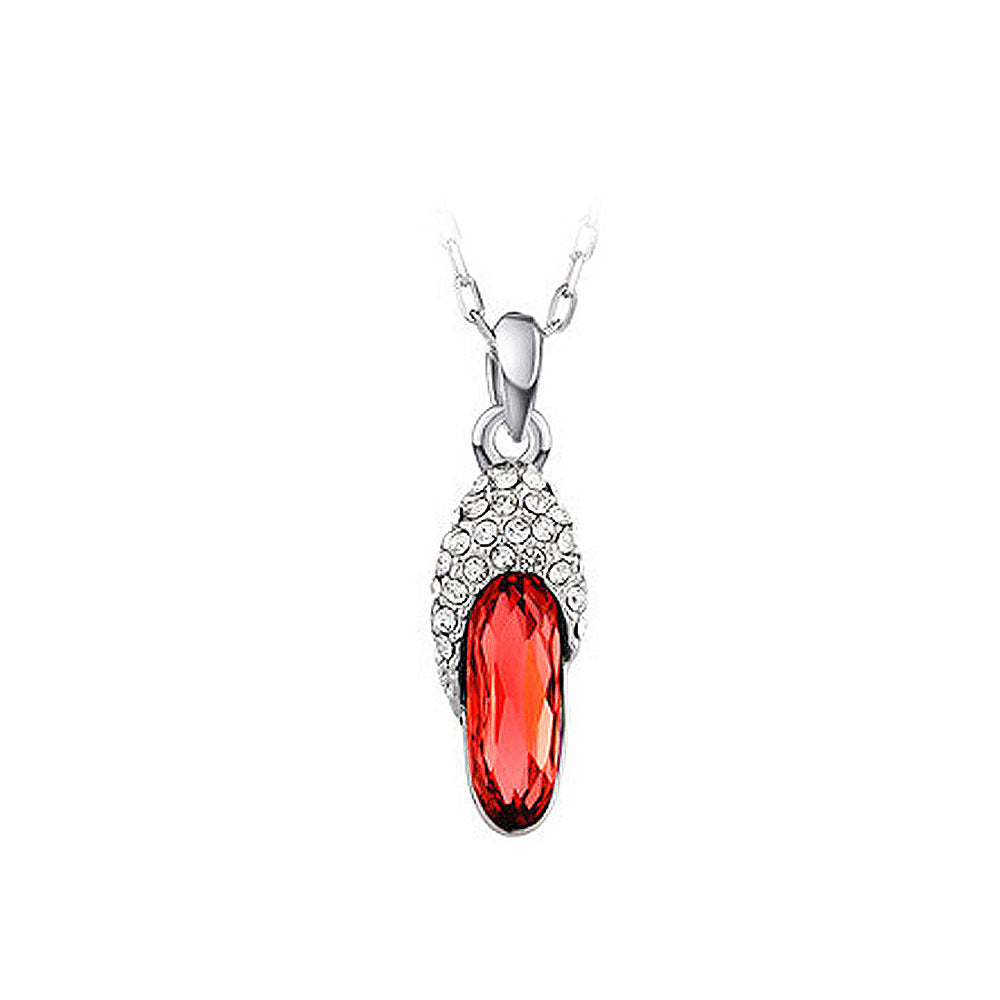 Fashion Slipper Pendant with Red Austrian Element Crystal and Necklace