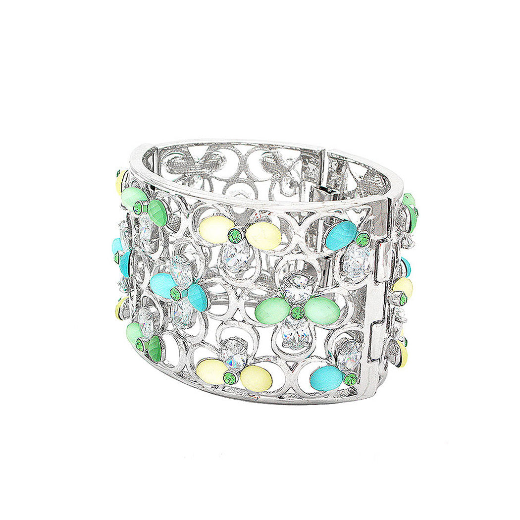 Fashion Four-leafed Clover with Colored Cubic Zircon Bangle