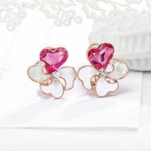 Load image into Gallery viewer, Beautiful Four-leafed Clover with Rose Red Austrian Element Crystal Stud Earrings
