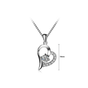 Simple 925 Sterling Silver Heart-shaped Pendant with White Cubic Zircon and Necklace