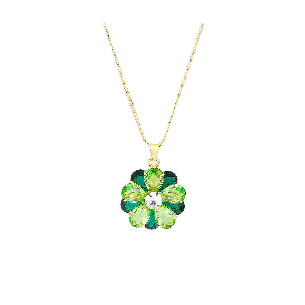 Fashion Flower Pendant with Green Cubic Zircon and Necklace