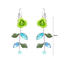 Load image into Gallery viewer, Green Rose Earrings with Blue Austrian Element Crystal and Crystal Glass