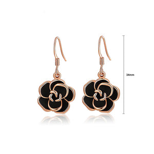 Fashion Rose Gold Plated Black Rose Earrings