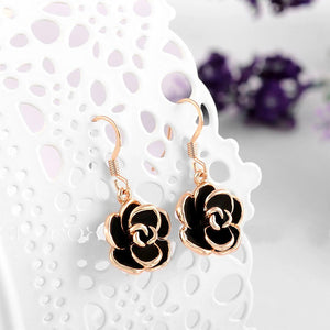 Fashion Rose Gold Plated Black Rose Earrings