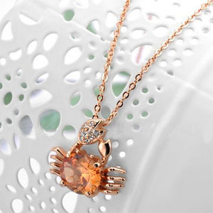 Lovely Rose Gold Plated Crab Pendant with Champagne Gold Austrian Element Crystal and Necklace