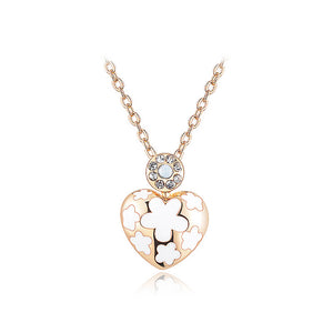 Fashion Rose Gold Plated White Flower and Heart Pendant with White Austrian Element Crystal and Necklace