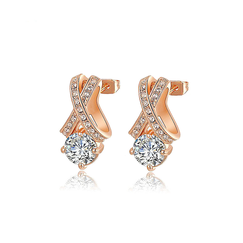 Fashion Rose Gold Plated Earrings with White Austrian Element Crystal