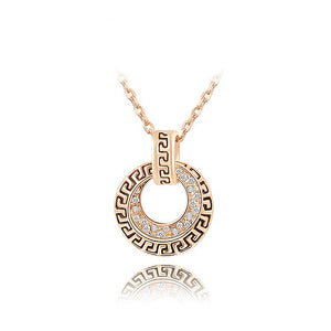 Retro Rose Gold Plated Pendant with White Austrian Element Crystal and Necklace