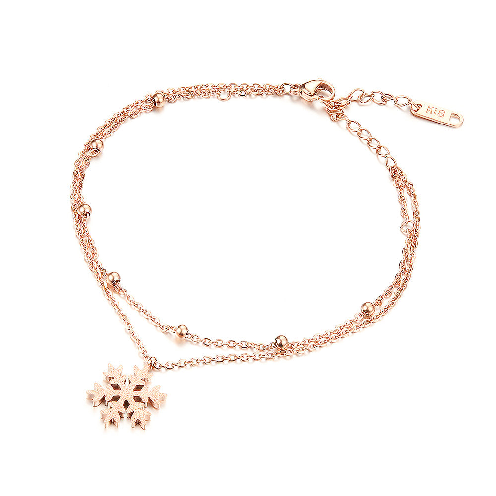 Rose Gold Plated Stainless Steel Snowflake Accessories Anklet