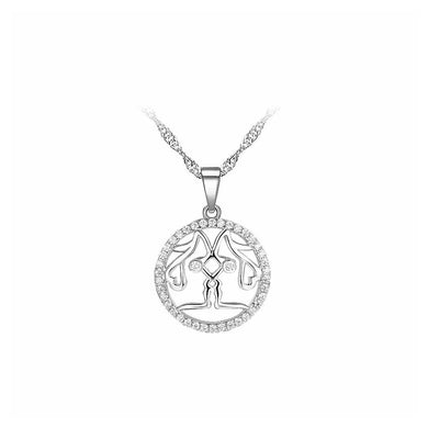 Fashion 925 Sterling Silver Gemini Pendant with White Cubic Zircon and Necklace