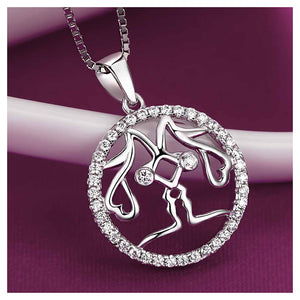 Fashion 925 Sterling Silver Gemini Pendant with White Cubic Zircon and Necklace