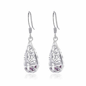 Elegant 925 Sterling Silver Pierced Earrings with Purple Cubic Zircon