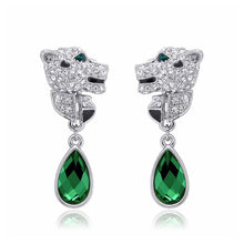 Load image into Gallery viewer, Fashion Cheetah Earrings with White and Green Austrian Element Crystal