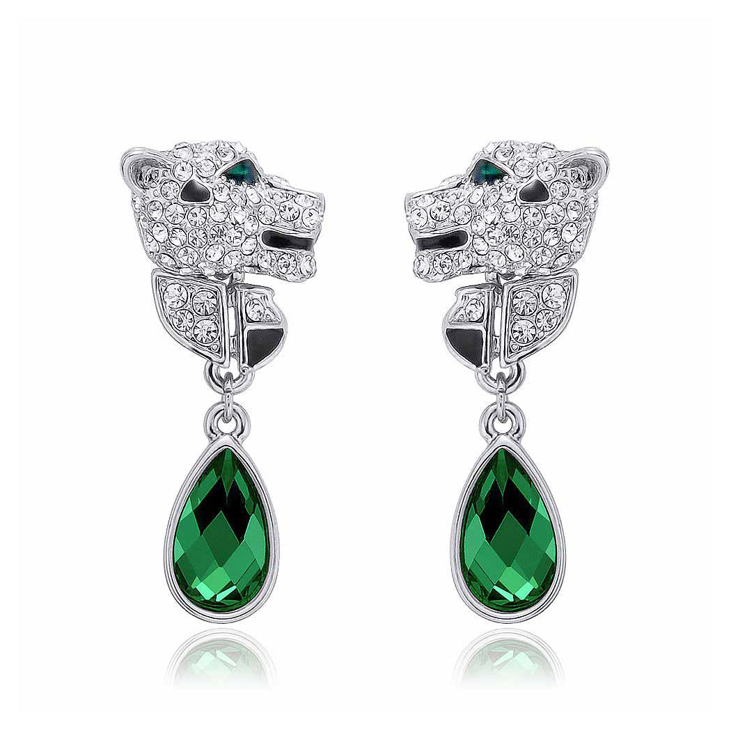 Fashion Cheetah Earrings with White and Green Austrian Element Crystal